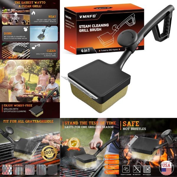 Vmhgo Grilling - #Color.Box.4n1 - Steam Cleaning 4n1 Grill Brush - Trusted By BBQ Masters - 4 For $30.00