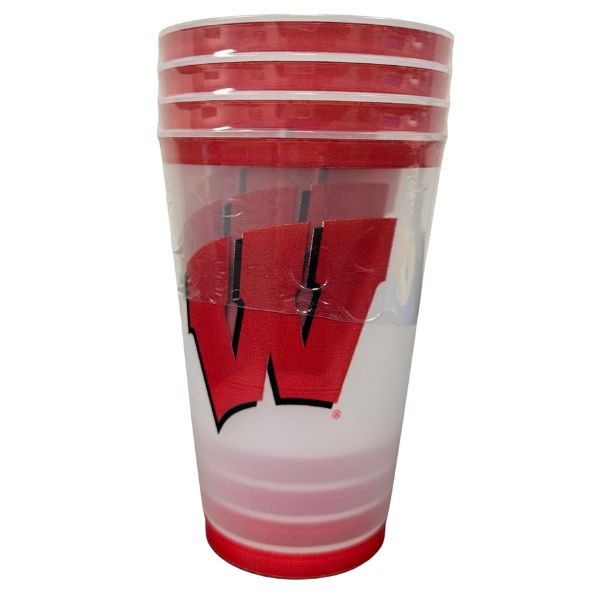 University Of Wisconsin Stacking Tumblers - 4Pack Set 20OZ Re-Usable Tumblers - 24 Sets For $36.00 - Wisconsin Badgers