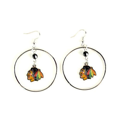 Chicago Blackhawks Earrings - 2" Color Bead Hoop Earrings - $4.00 Per Pair - Chicago Blackhawks