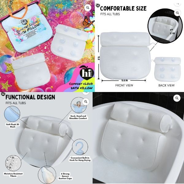 Hi Peach Layne - Comfort Cloud Pillow - Fits All Bath Tubs - Machine Washable - Strong Secure Suction - 6 For $36.00