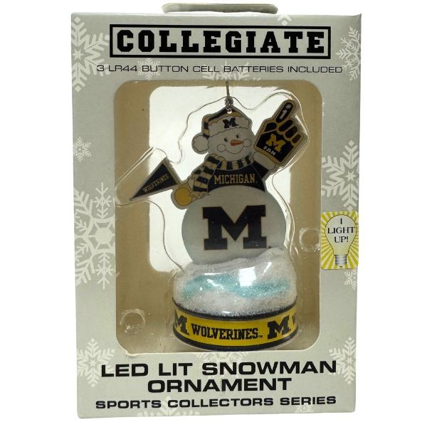 Michigan Wolverines Ornaments - Batteries May Be Defective - LED Lit Snowman Ornament - 12 For $12.00 - Michigan