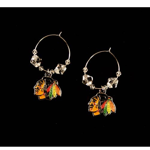 Chicago Blackhawks Earrings - Clear Bead HOOP Style Dangle Earrings - 12 Pair For $54.00 - Chicago Blackhawks