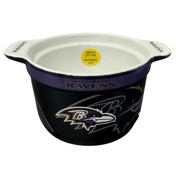 Baltimore Ravens Bowl - Ceramic High Heat 23OZ Queso Dip Bowl - Handles Stay Cool - Microwave Safe - 4 For $20.00 - Wholesale Baltimore Ravens Products - Baltimore Football 2