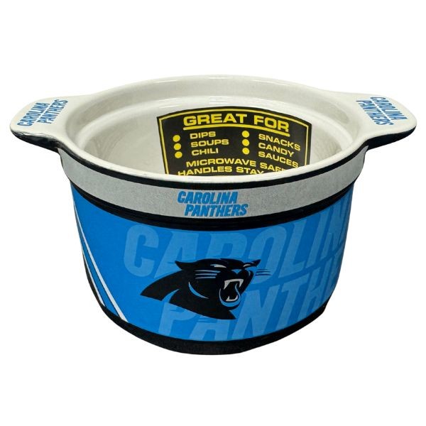 Carolina Panthers Bowl - Ceramic High Heat 23OZ Queso Dip Bowl - Handles Stay Cool - Microwave Safe - 4 For $20.00 - Wholesale Carolina Panthers Products - Carolina Football