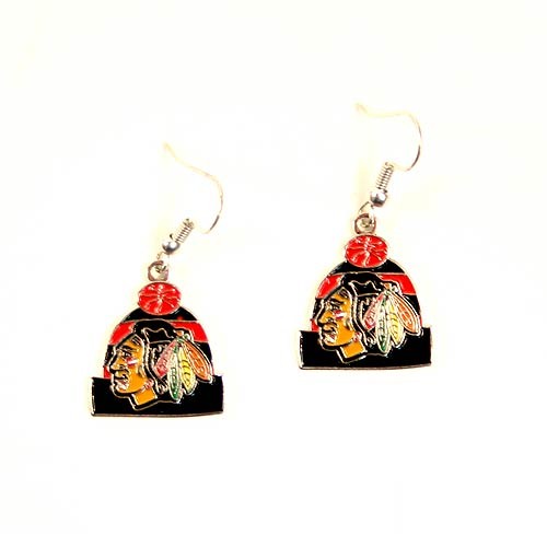 Chicago Blackhawks Earrings - The KNITSTER Style Dangle - $3.00 Per Pair - Chicago Blackhawks