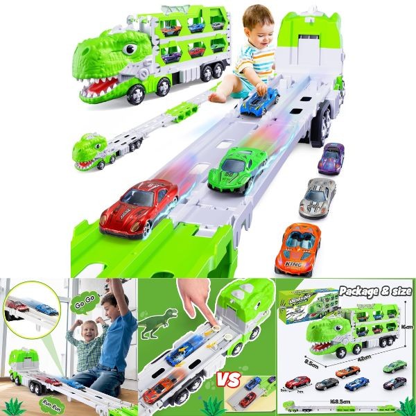 Dinosaur Truck - #DEFO.MF-888.Green - Huge Kit - 8Cars Included - Multi Function Play Toy - 3 For $30.00