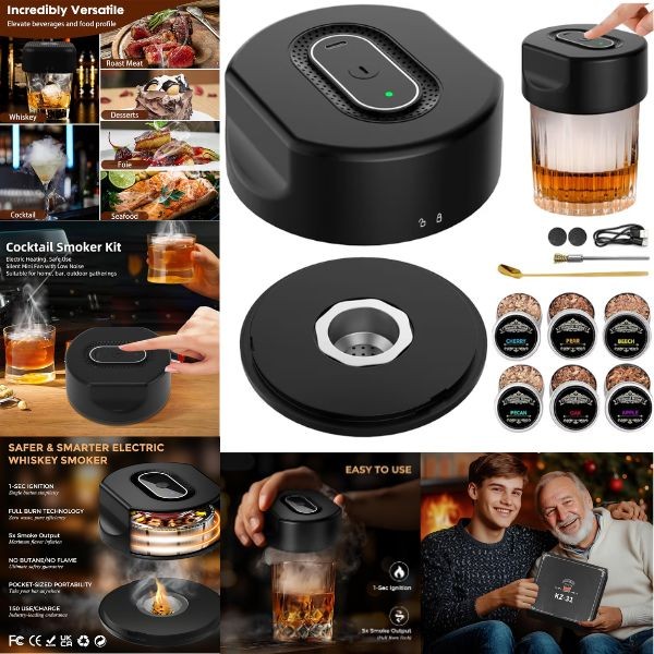 Electronic Cocktail Smoker - #KZ-31 - USB Charging - Full Flameless Cocktail Smoker Kit - 4 Sets For $34.00