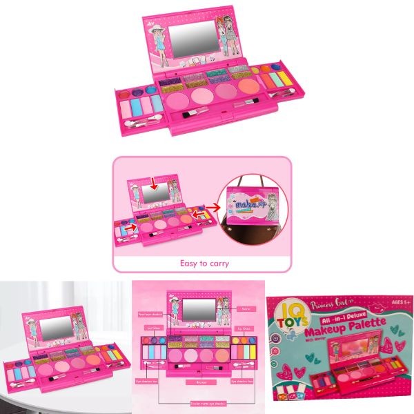 IQ Toys - #H102 - Princess All-in-1 Deluxe Makeup Palette With Mirror - Washable Play Make-Up Kit - 6 Kits For $36.00