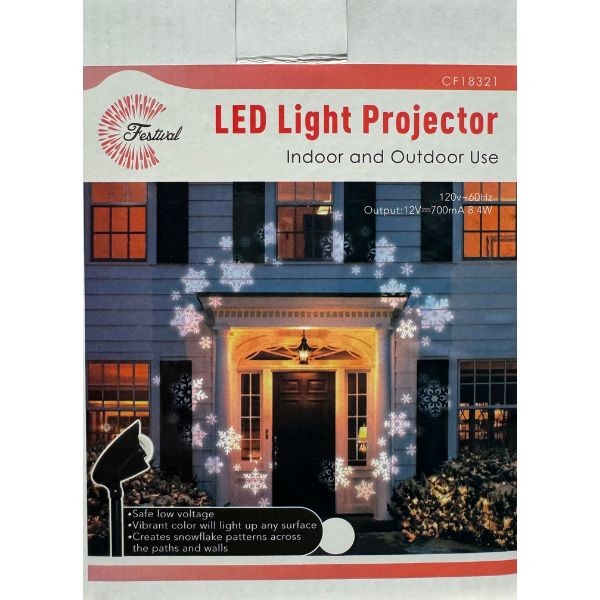 LED Christmas Projector - #CF18321 - The Snowflake - Garage Door Projector - Stake Included - Standard Plug - 6 For $39.00
