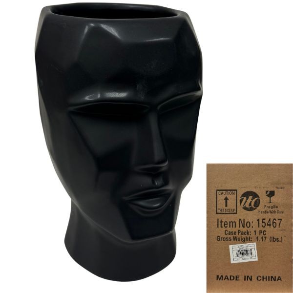 Matte Black Ceramic - #15467 - Geo Style Vase/Planter - 4.5"x4.5"x7H" - 8 For $32.00