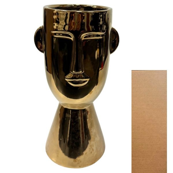Polished Gold Ceramic - #18303 - 5.25"x4.25"x10H" - Flared Bottom Vase - 6 For $30.00