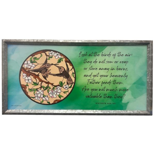 Stained Glass Look At The Birds - 12"x24" - #70766 - Galvanized Framed Artwork - 6 For $30.00
