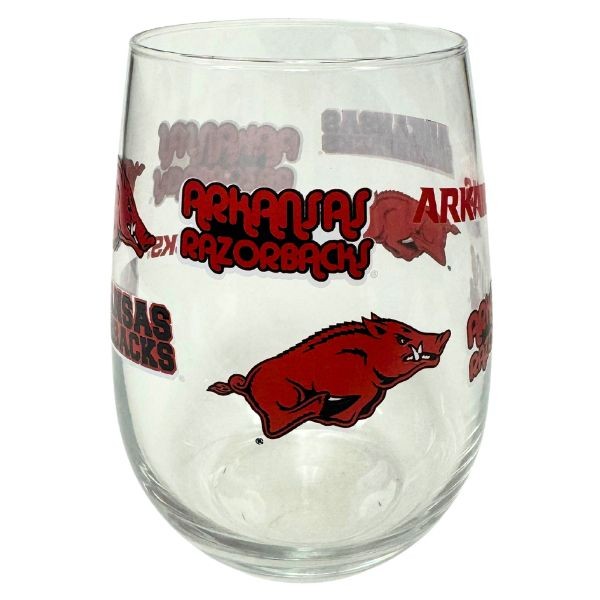 Arkansas Razorbacks - 17OZ Retro Team Spirit Wine Glasses - 6 For $30.00 - Arkansas Razorbacks