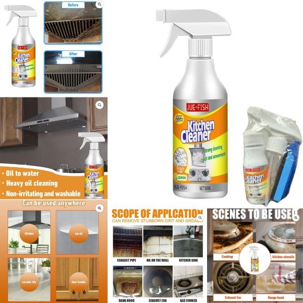 Jue-Fish Kitchen Cleaner - 60ML Foaming Spray - All Surface Cleaner - Scrub Brush & Cloth Included - 24 Sets For $36.00