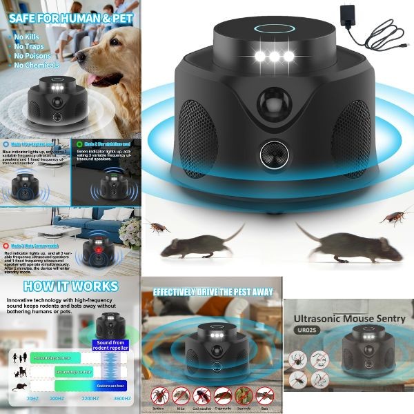 Ultrasonic Mouse Repeller - #Black.URO2S Sentry - USB Charging Rodent Repeller - 6 For $36.00