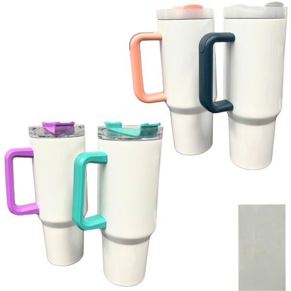 Stainless Steel 40OZ Tumblers - #White.ColorHandles - Colors Vary - Vacuum Seal - 4 For $30.00