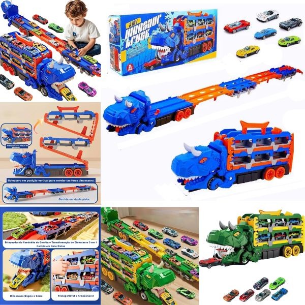 The 2N1 Truck Series Set - #YM5500 - Colors May Vary - Dinosaur Hauler With 12PC Racecars Included - 3 Sets For $30.00 - Wholesale Mystery Merchandise - Wholesale John Deere - Wholesale Licensed Products