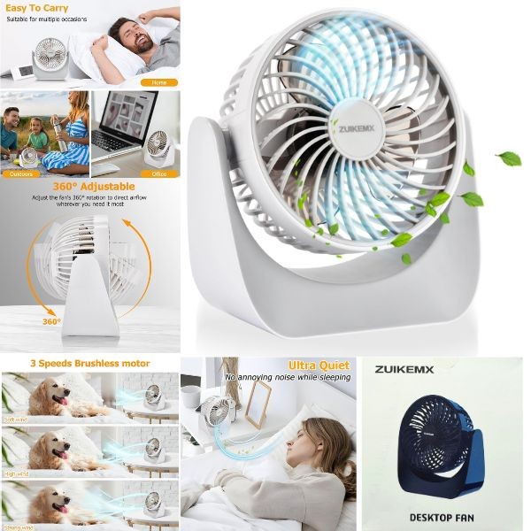 Zuikemx Home - #WHITE - 5" Desktop Fan - USB Charging - 6 For $36.00