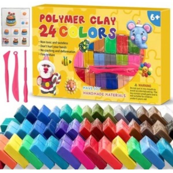 Polymer Clay - #24.Yellow - 24 Colors - Non Toxic - Fine Texture - Sculpting & Molding Clay Set - 6 Sets For $30.00