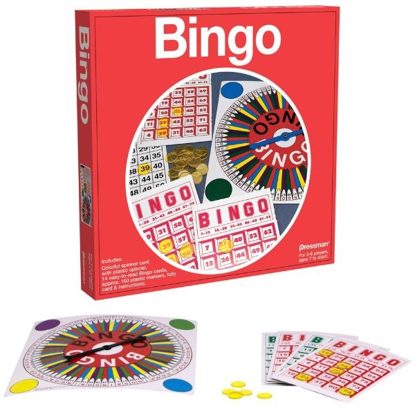 Pressman Games - #HT1611 - Bingo Set - Spinner Card, 100 Markers & 14 Re-Usable Cards Included - 8 Sets For $32.00