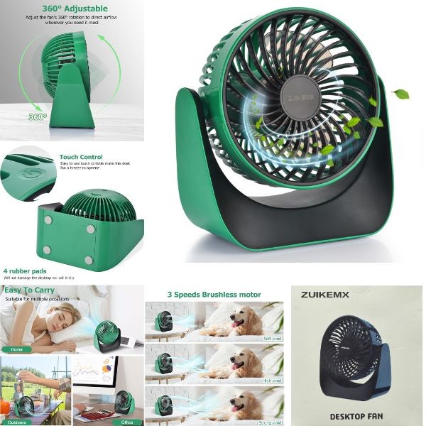 Zuikemz Home - #Green - 6" Solid Green Desktop Fan - USB Charging - 6 For $36.00