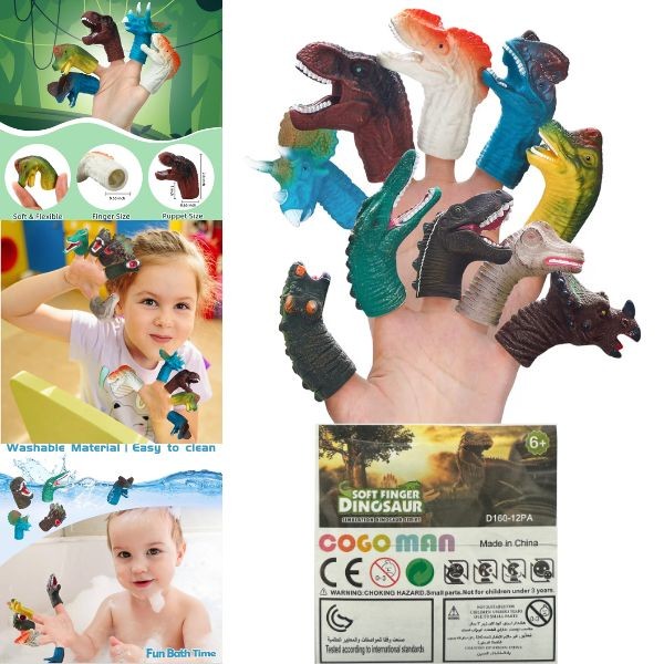 Cogo STEM - #D160.12PA - 12PC Set Dinosaur Soft Finger Puppets - The Simulator Series - 12 Sets for $36.00