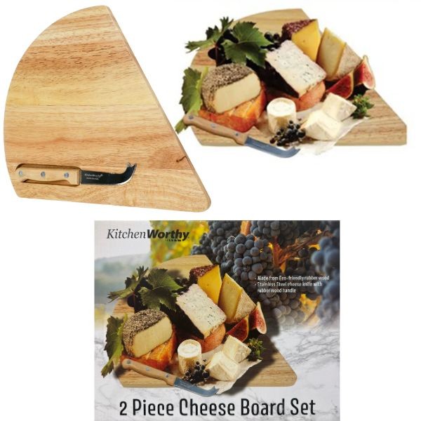 Rubberwood 2PC Cheese Set - #150-2PCS.WHITE - 12.75"x11.25" Triangle Cutting Board - Knife Included - 4 Sets For $30.00