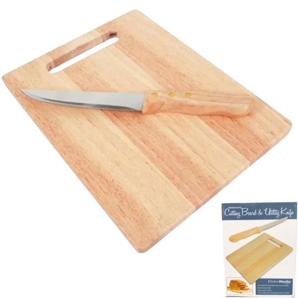 Rubberwood Cutting Board Set - #150-RWCBS.BLUEBOX - 11"x8" Board - Utility Knife Included - 4 Sets For $30.00