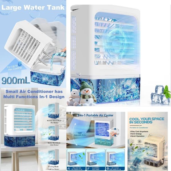 The 9" Portable AC - #B2.CHECK - Colors May Vary - Cool Your Space - Light, Timer, Wind Speed - USB Power - 3 For $30.00