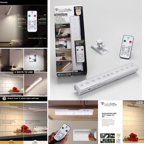 Good Earth Re-Chargeable Lighting - #0723 - 9" LED With Remote Control - Modern Look - 4 For $30.00