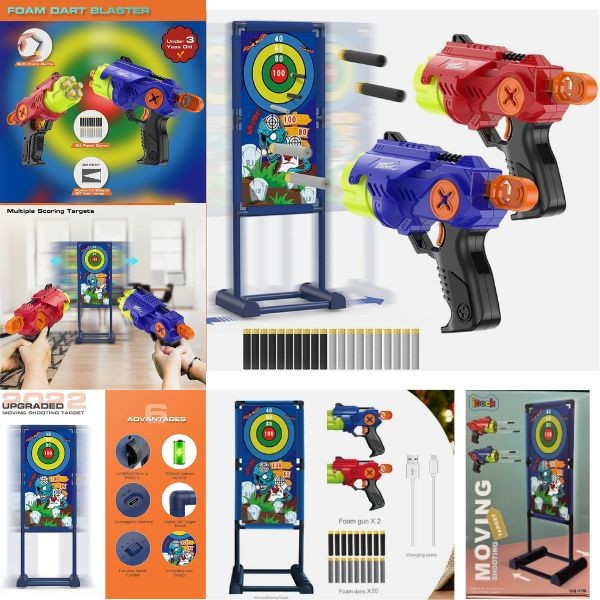 IDOCK Toys - #MQ-17B - The Moving Target Set - USB Charging - 2Blasters & 20Foam Darts Included - 3 Sets For $30.00