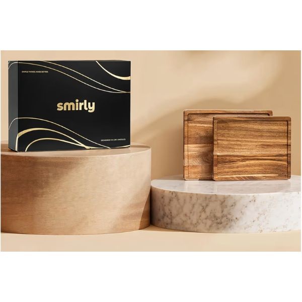 Smirly Premium Home - 2Pack Set Bamboo Cutting Boards - 15"x11" and 13"x10" - Juice Grooves & Handle Cuts - 2 Sets For $30.00