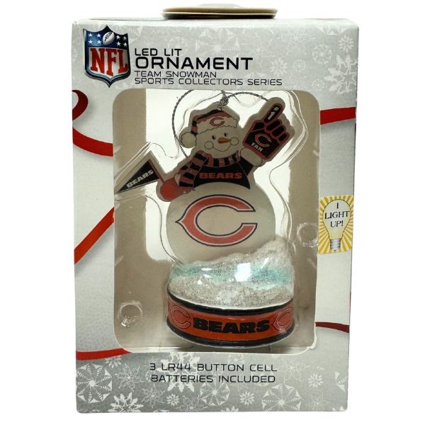 Chicago Bears Ornaments - Batteries May Be Defective - The LIT Snowman Style - 12 For $18.00 - Wholesale Chicago Bears Products - Bears Merchandise