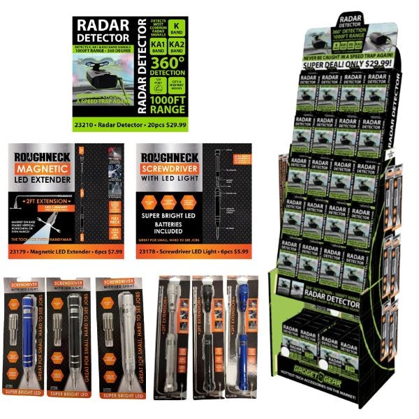 Gadget Gear Tech Floor Display - #88400 - 20 Radar Detectors, 6 Screwdriver Tac Tool, 6 Flex Head Lights Included - $240.00 For The Display