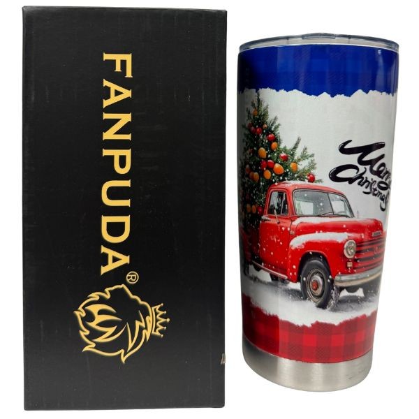 Premium Drinkware - #Y01.20.13 - Red Truck Merry Christmas - 20OZ Tumbler - Vacuum Sealed Lid - Stainless Steel - 6 For $30.00