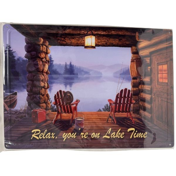 Tin Signs - #40010 - 12"x17" - Metal Signs - Relax Lake Time Cabin - 8 For $32.00