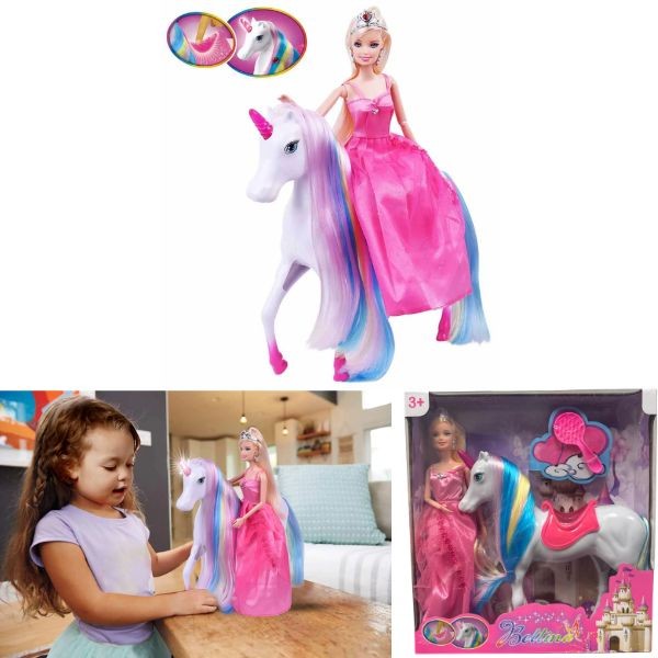 Bettina Unicorn Playset - 12" Doll With 10" Unicorn Set - Batteries For Sound Effects Included - 6 Sets For $36.00