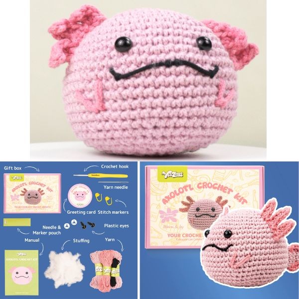 Crochet Crafting - #AXOLOTL - Full Crochet Kit - Yarn, Hook, Stuffing, Needle, ETC. - All Included - Full Kit - 8 Kits For $32.00