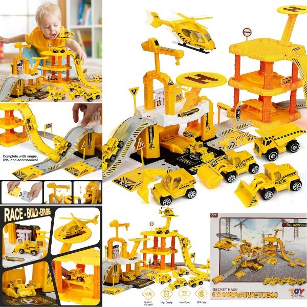 Toy Life - The Secret Base Construction- 1:64 Scale Alloy Vehicles Included - Premium Playset - 4 Sets For $32.00