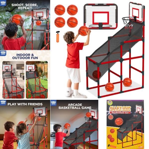 Alley-Oop Basketball Set - Toy Life - #SM513965 - Balls, Backboard and Full Floor Standing Netted Shooting System - 2 Sets For $25.00