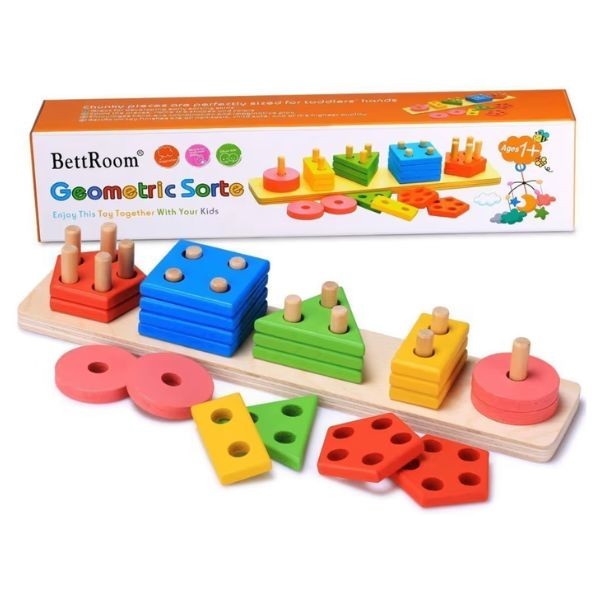 Bettroom STEM Toy Set - The Long Column Wooden 10" Geometric Sorter - 6 Sets For $36.00