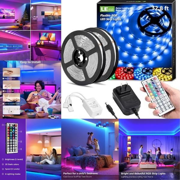 LE Lighting - #410084 - RGB LED Strip Lights - 2 Sets of 16.4FT Lights - Total of 32Feet and 300 Lights - 6 Sets For $30.00
