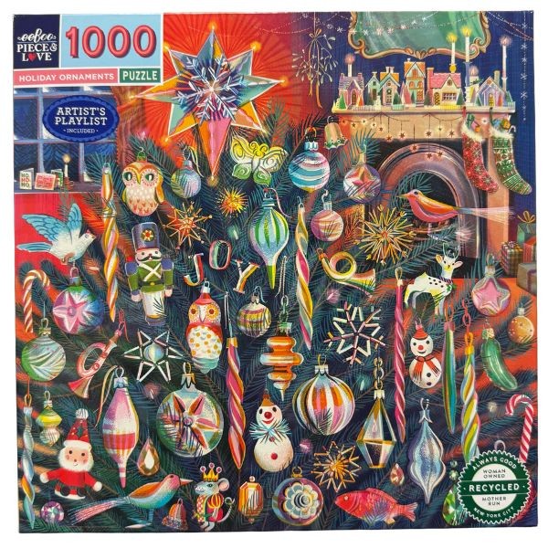 Eeboo - #51498 - The 1000PC Holiday Ornament Puzzle - Finished Puzzle Measure 23"x23" - 6 For $30.00