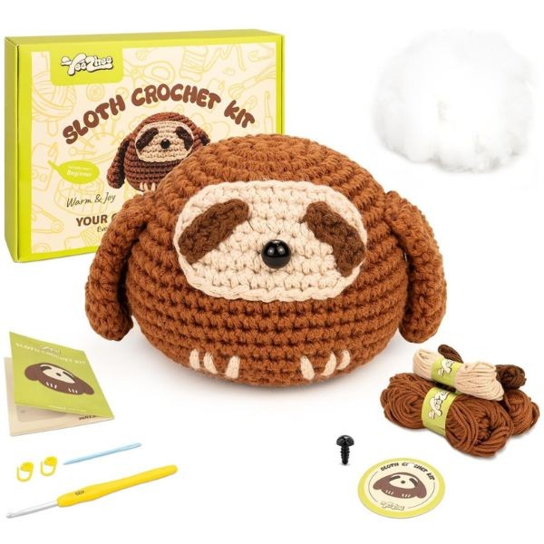 Crochet Creations - #SLOTH - Full Crochet Kit - Yarn, Needle, Stuffing, ETC. - All Included - Full Kit - 8 Kits For $32.00