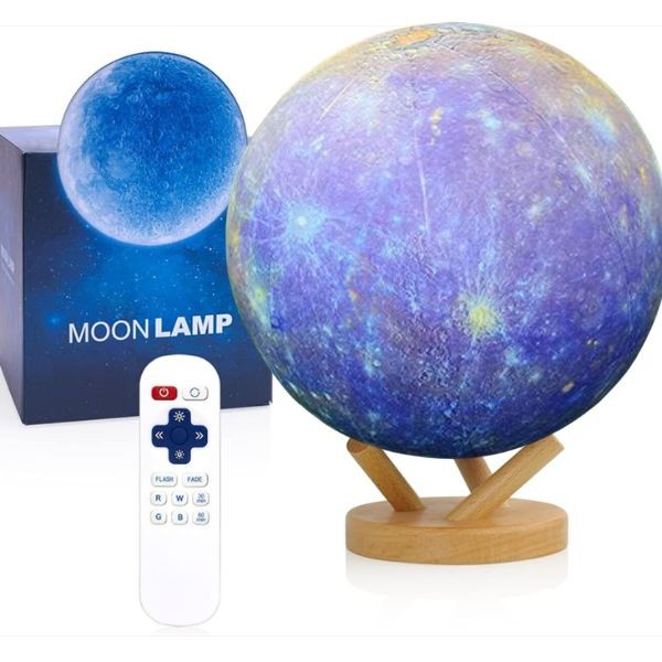 Moon Lamp - #DarkBlueBox.B331 - 6" Moon Remote Control, Wood Base, USB Charging - Packaging Has Slight Damaging - 4 For $30.00 - Wholesale Mystery Merchandise - Wholesale John Deere - Wholesale Licensed Products