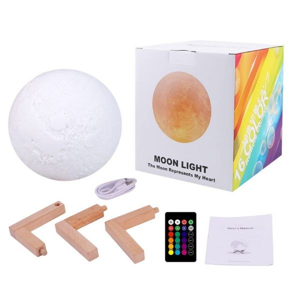 Moon Lamp - #1889.Wishes - 5" Moon Lamp - Packaging Is Damaged - Remote Control, Wood Base - 6 For $30.00