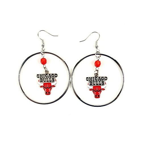 Chicago Bulls Earrings - 2" Color Bead Hoop Earrings - $4.00 Per Pair - Chicago Bulls