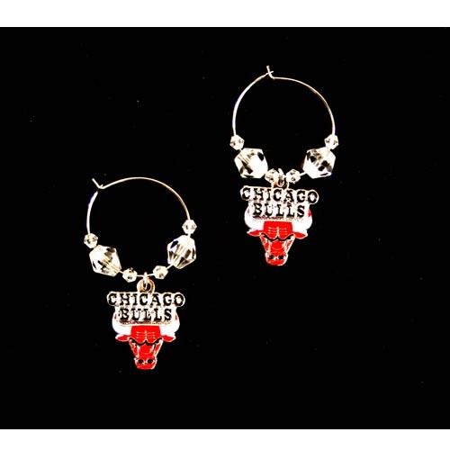 Chicago Bulls Earrings - Clear Bead HOOP Style - 12 Pair For $54.00 - Chicago Bulls