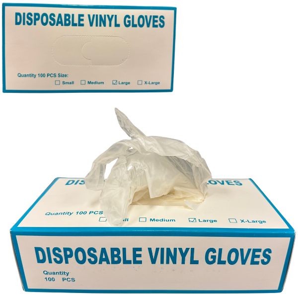 Disposable Vinyl Gloves - #11299 - 100Count Dispenser Box - All Size Large - 12 Boxes For $24.00