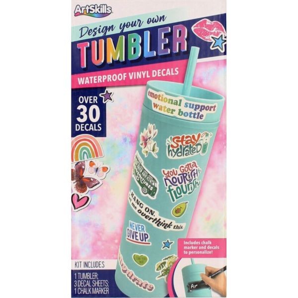 Artskills Crafts - Design Your Own Tumbler Kit - 16OZ BPA Free - Includes 30 Decals, 1 Tumbler, 1 Chalk Marker - 6 Kits For $30.00